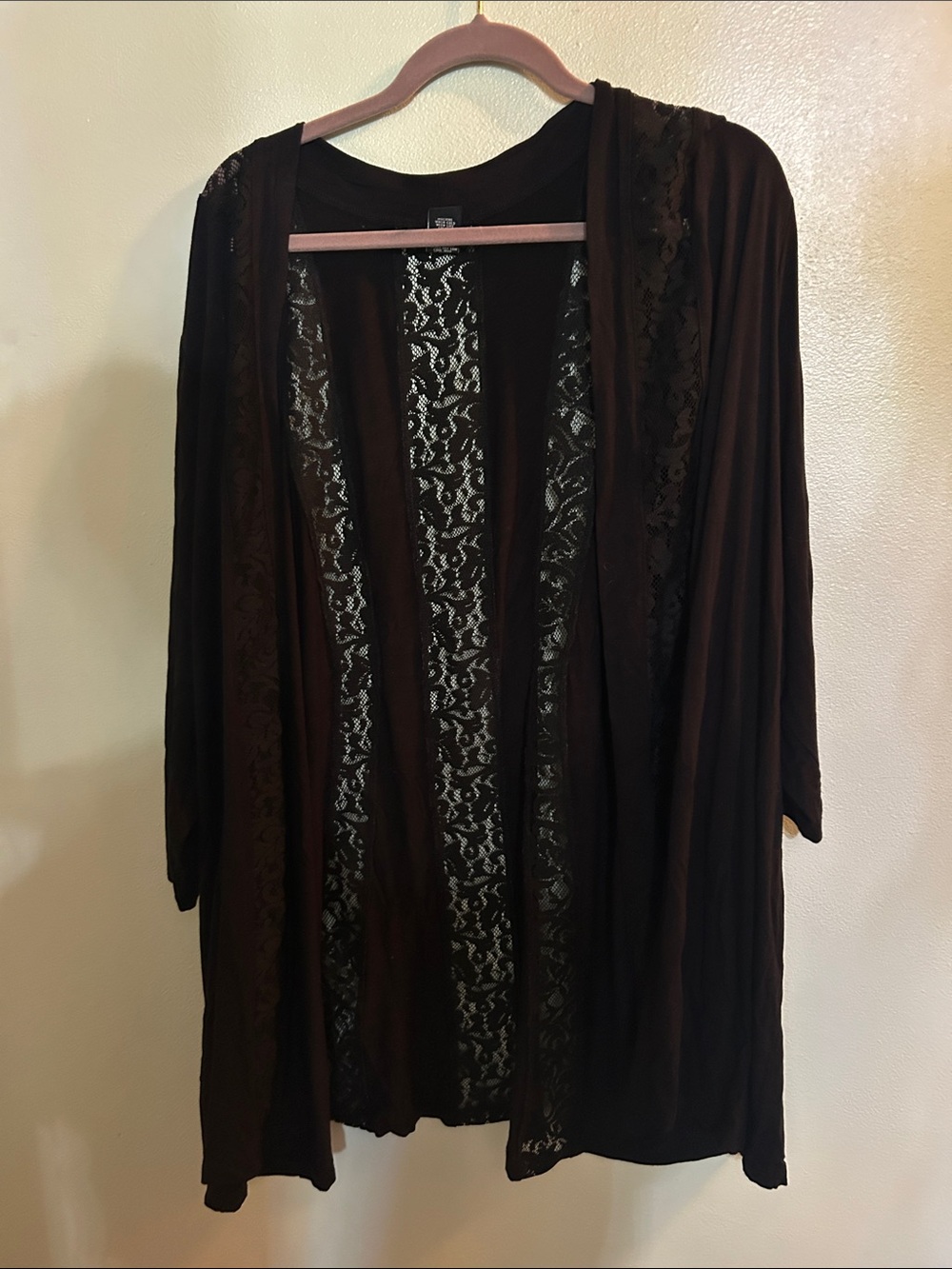 Catherines Black Lace-Trim Open Front Robe